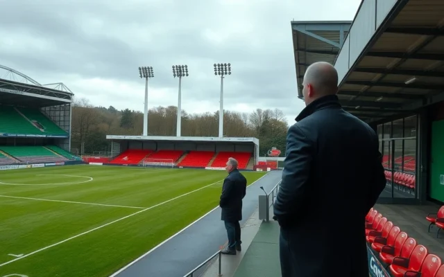 Illustration: A lone figure stands at the edge of a technical area overlooking a football pitch under grey autumn skies
