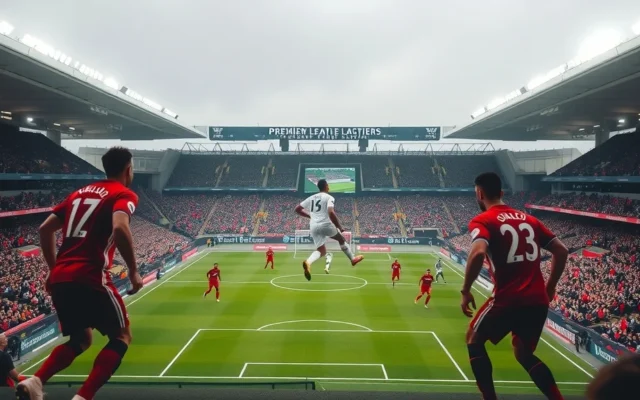 Illustration: Striker in a white kit in the penalty area as a header drops towards him during a Premier League match
