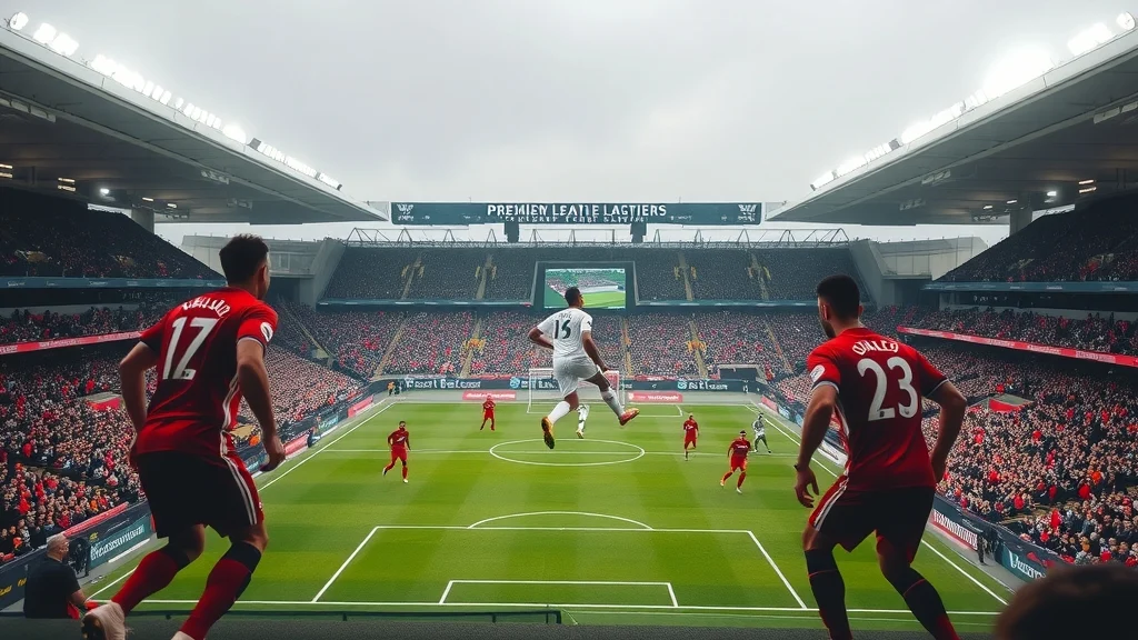 Illustration: Striker in a white kit in the penalty area as a header drops towards him during a Premier League match