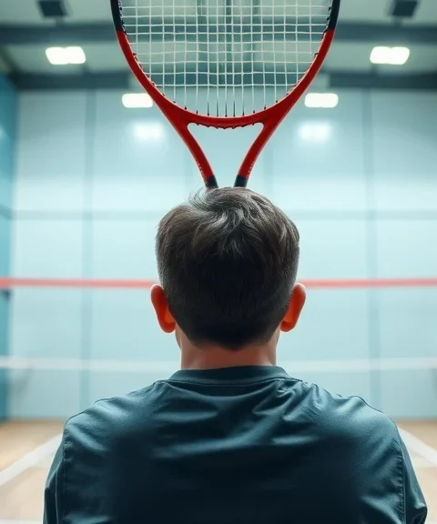Illustration: squash scene for Jansher Khan