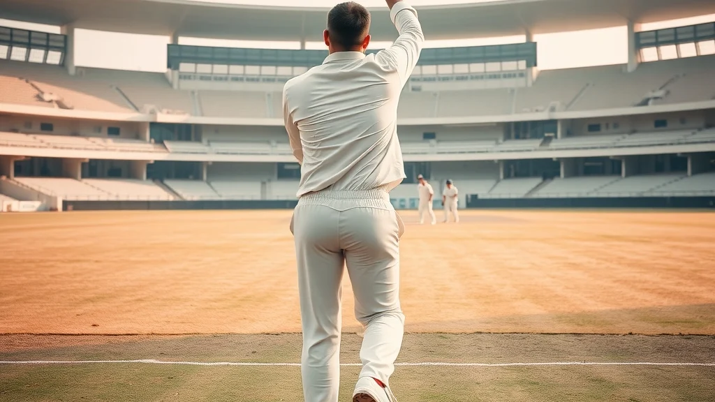 Illustration: Spin bowler in cream whites delivers a red ball on a dry pitch, evoking the Pakistan Test squad for the Sri Lanka series